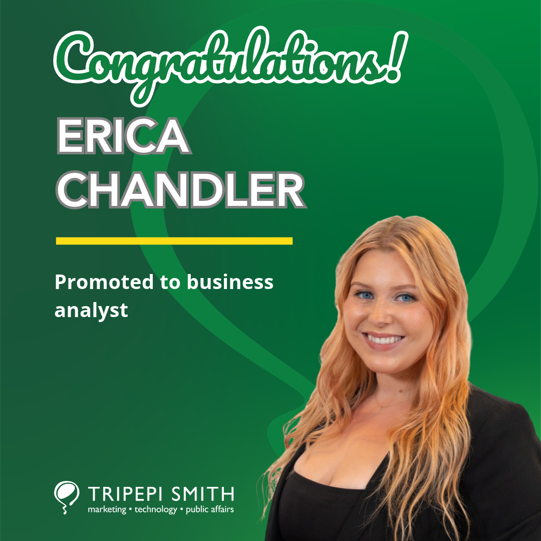 graphic celebrating Erica Chandler's promotion