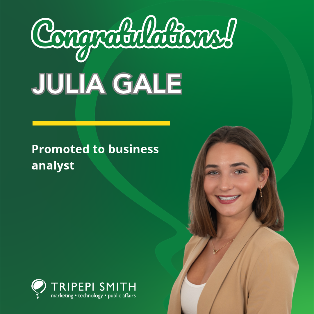 graphic celebrating Julia Gale's promotion